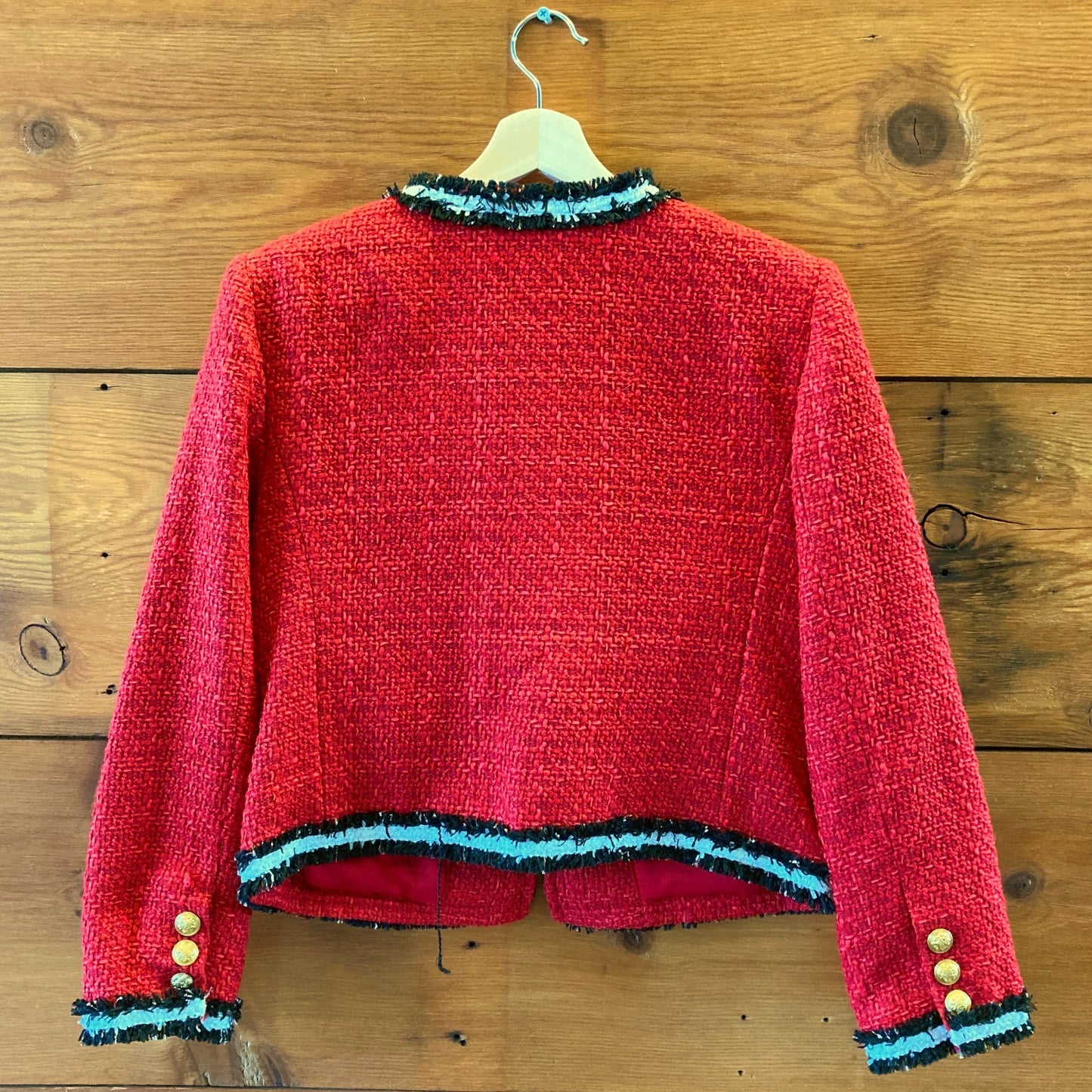 Alice + Olivia Ruby Red Landon Cropped Tweed Jacket - Size M - 1029SB