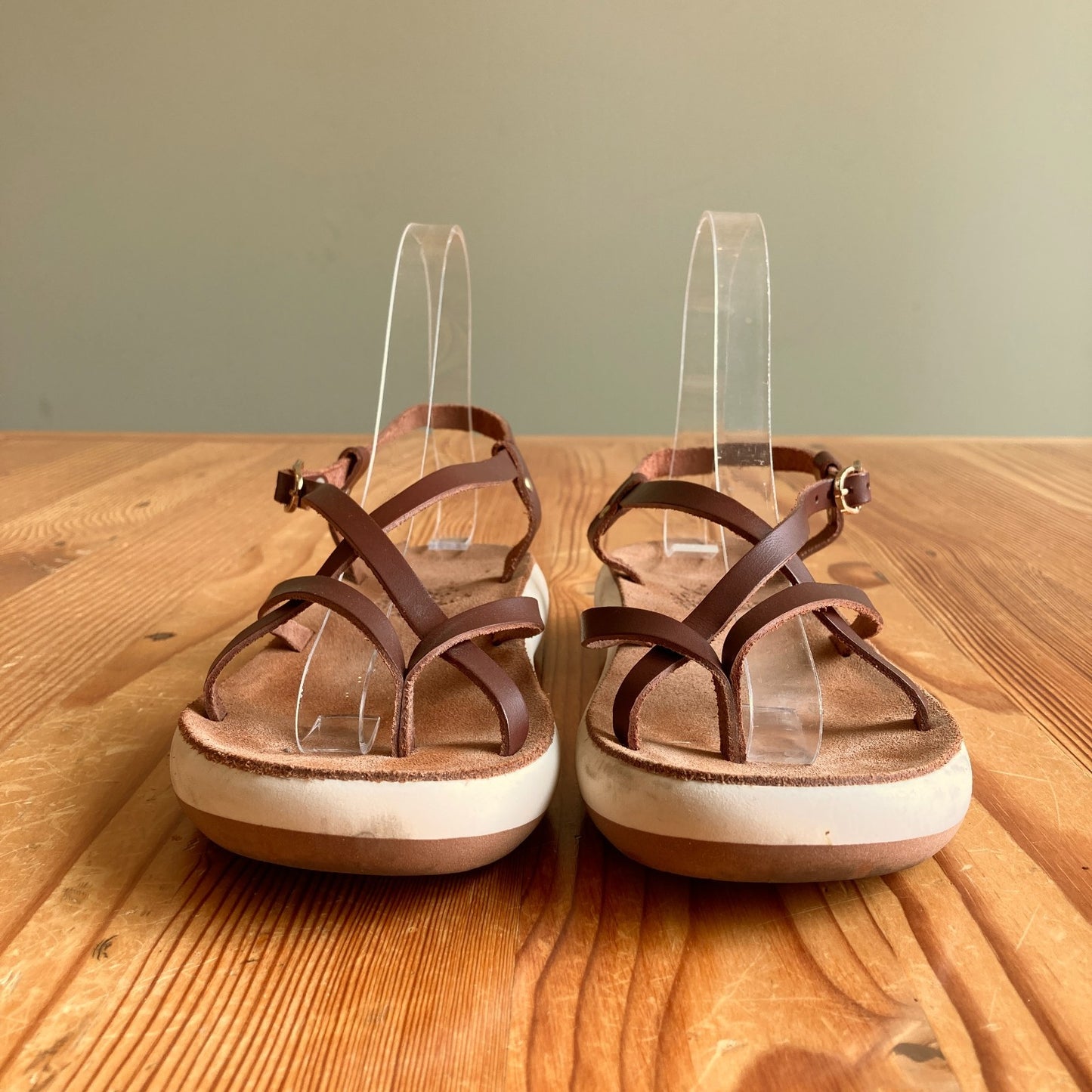 Ancient Greek Brown Leather w/ White Chunky Sole Sandals - Size 37 - 0504SL
