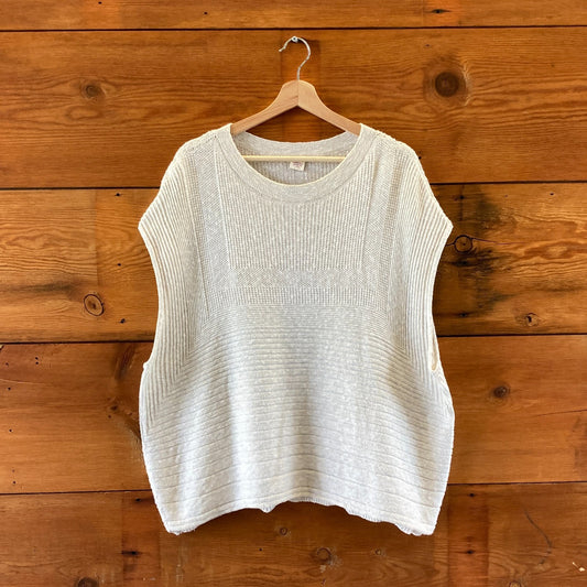 Tamaki Niime Light Gray Cap Sleeve Ribbed Knit Sweater Top - One Size - 0223LA