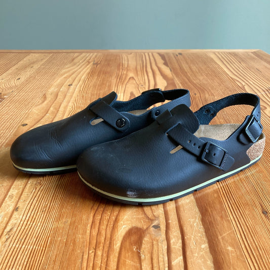 Birkenstock Black Leather Slingback Tokio Pro Clogs Shoes - Size 39 / 8 - 0928HF