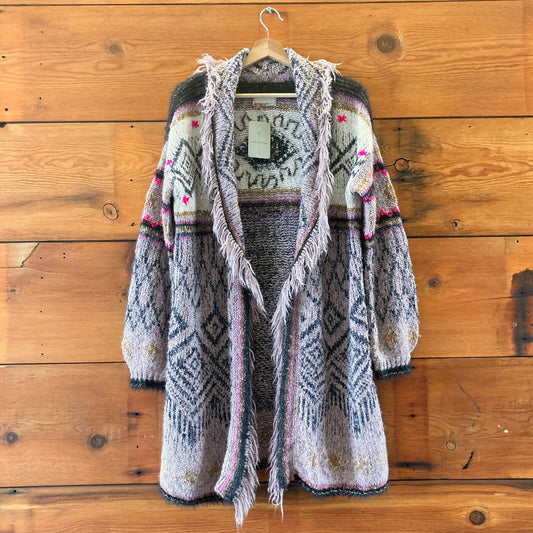 Pilcro Anthropologie Fringed Evil Eye Cardigan Sweater - Size M / L - 0413AP