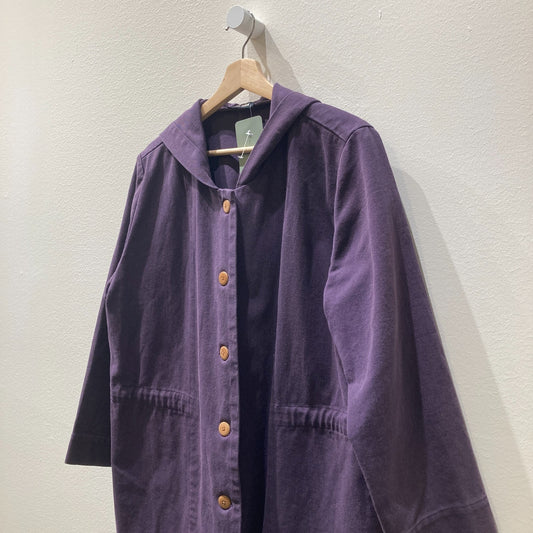 Ilana Kohn Dark Purple Hooded Canvas Long Trench Coat - Size M / L - 0607CC