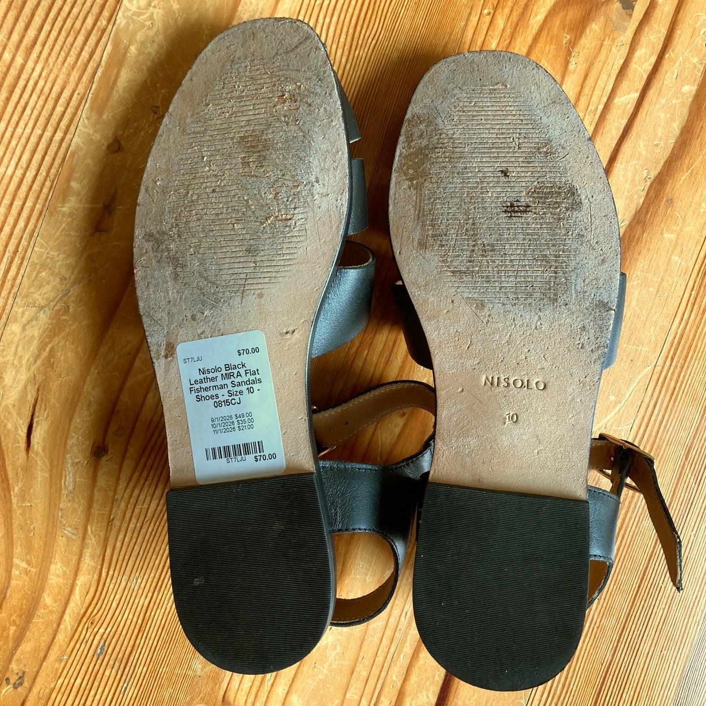 Nisolo Black Leather MIRA Flat Fisherman Sandals Shoes - Size 10 - 0815CJ