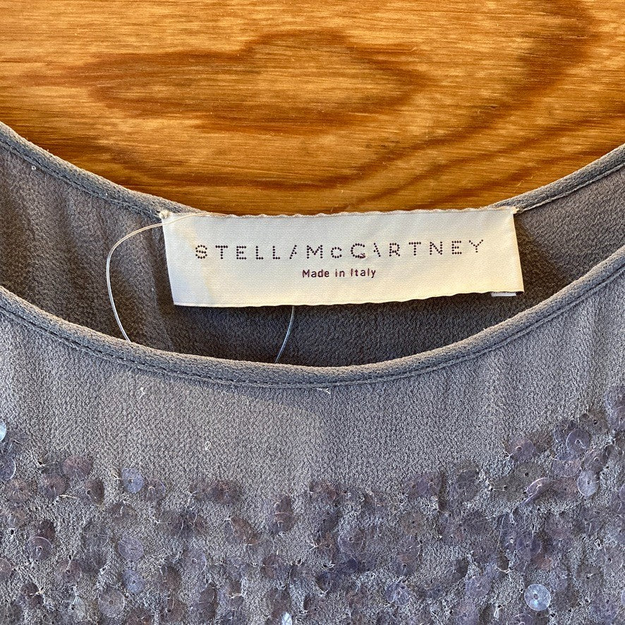 Stella McCartney Gray Silk Sequin Sleeveless Shift Dress - Size 38 / M - 1030SF