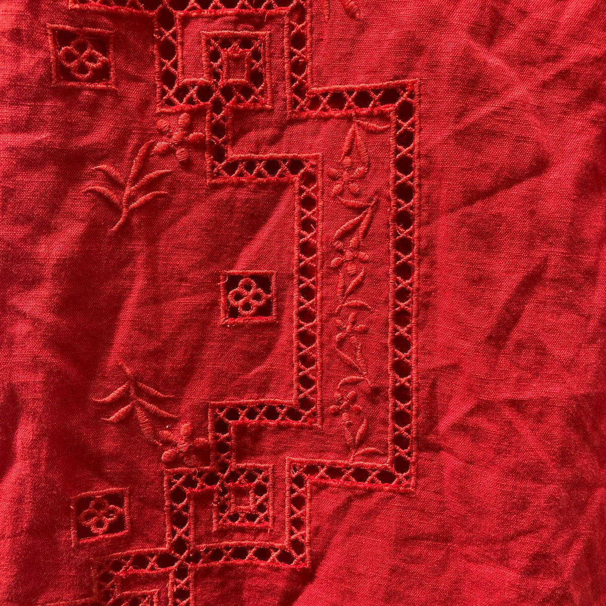 Sezane Red Linen Embroidered Square Neck Victoire Dress - Size XS - 0312IG