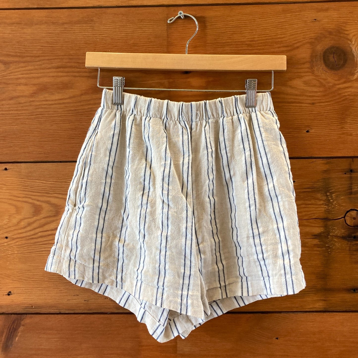 Jem! Tan White Navy Striped DeadstockFabric Pull-On Shorts - Size XS - 0312IG