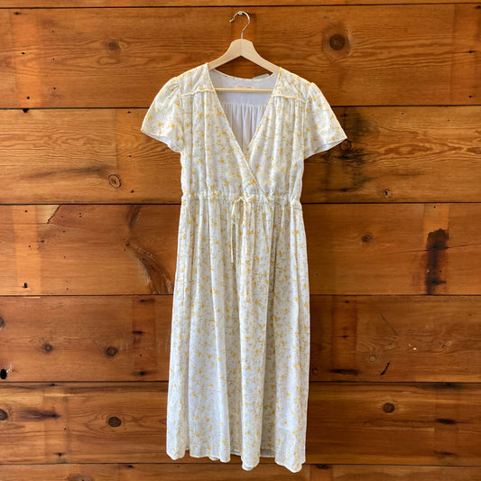 Christy Dawn White & Yellow Floral Gauze Cotton Maxi Dress - Size M - 0805AY