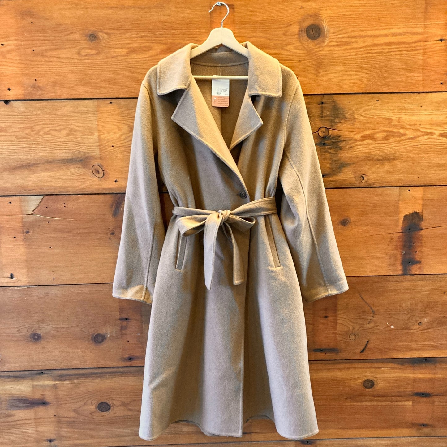 L - Uniqlo Camel Tan Wool Blend Tie Waist Belted Long Trench Jacket 0223LR