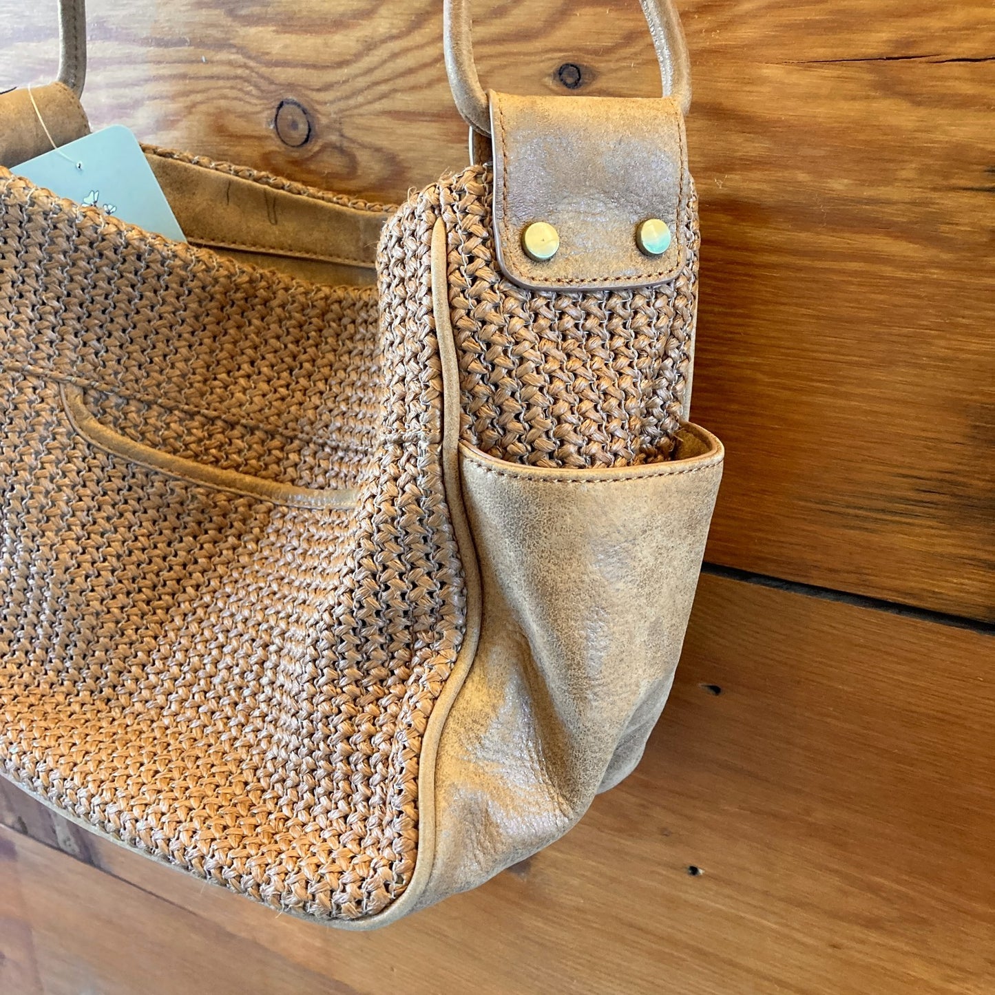 Hobo International Brown Straw Woven Leather Shoulder Purse - 1002MG
