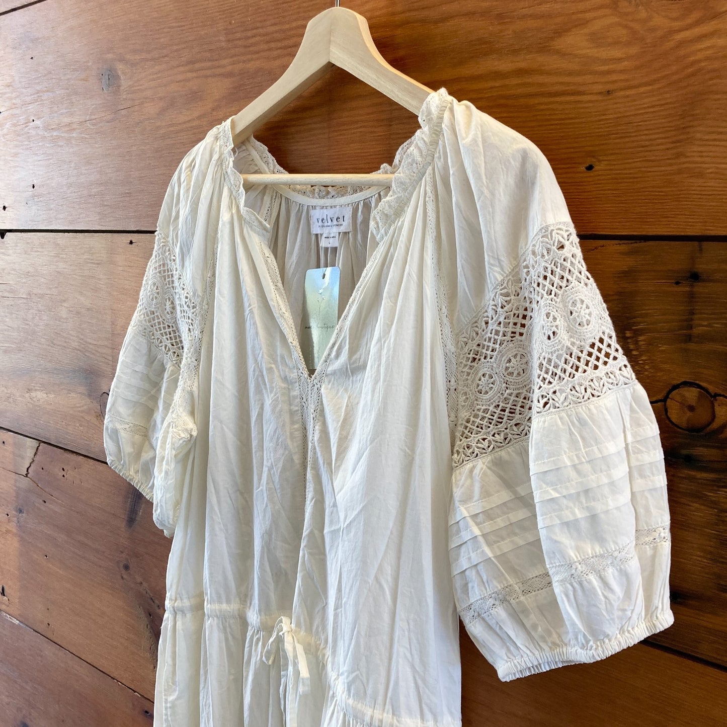 Velvet Graham & Spencer White Tie Waist Midi Cotton Dress - Size L - 0626RR