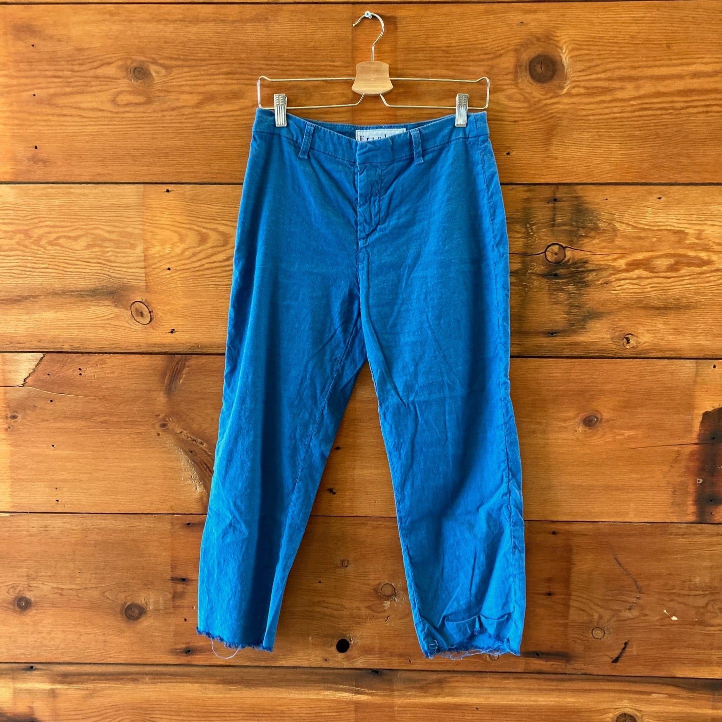 Frank & Eileen Bright Blue Kinsale Cotton Flax Fray Hem Pants - Size 6 - 0721DK