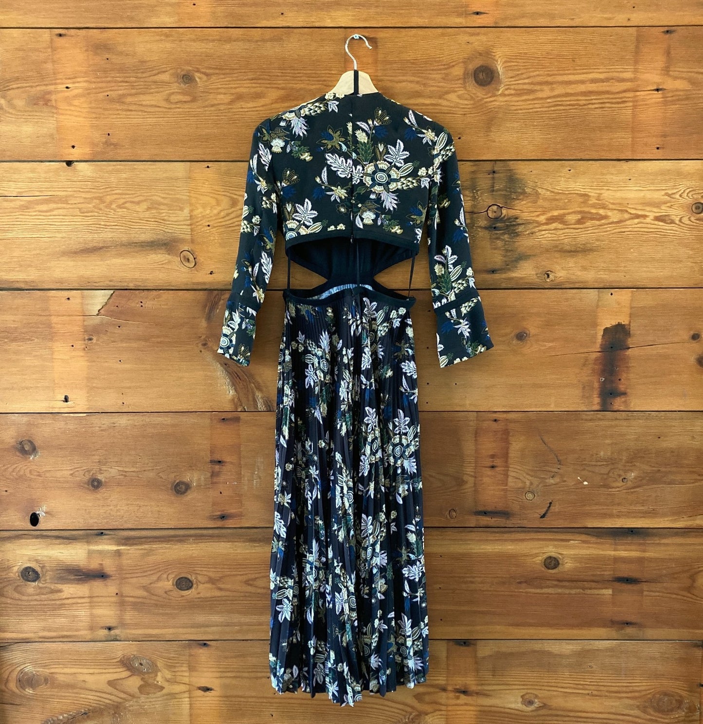 A.L.C. Black Floral Open Back Josefa Pleated Midi Dress - Size 0 - 1114SS