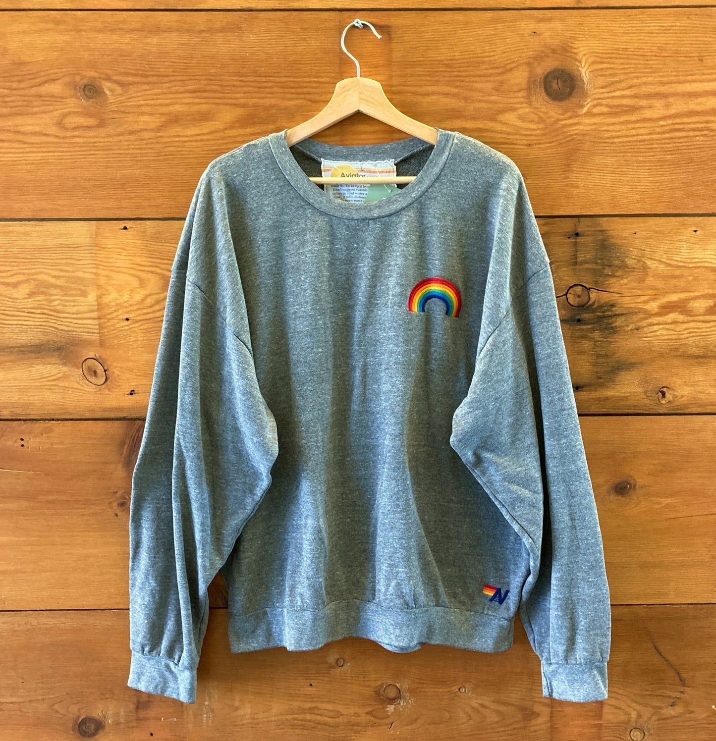 Aviator Nation Gray Pullover Rainbow Embroidered Sweatshirt - Size L - 0415AB