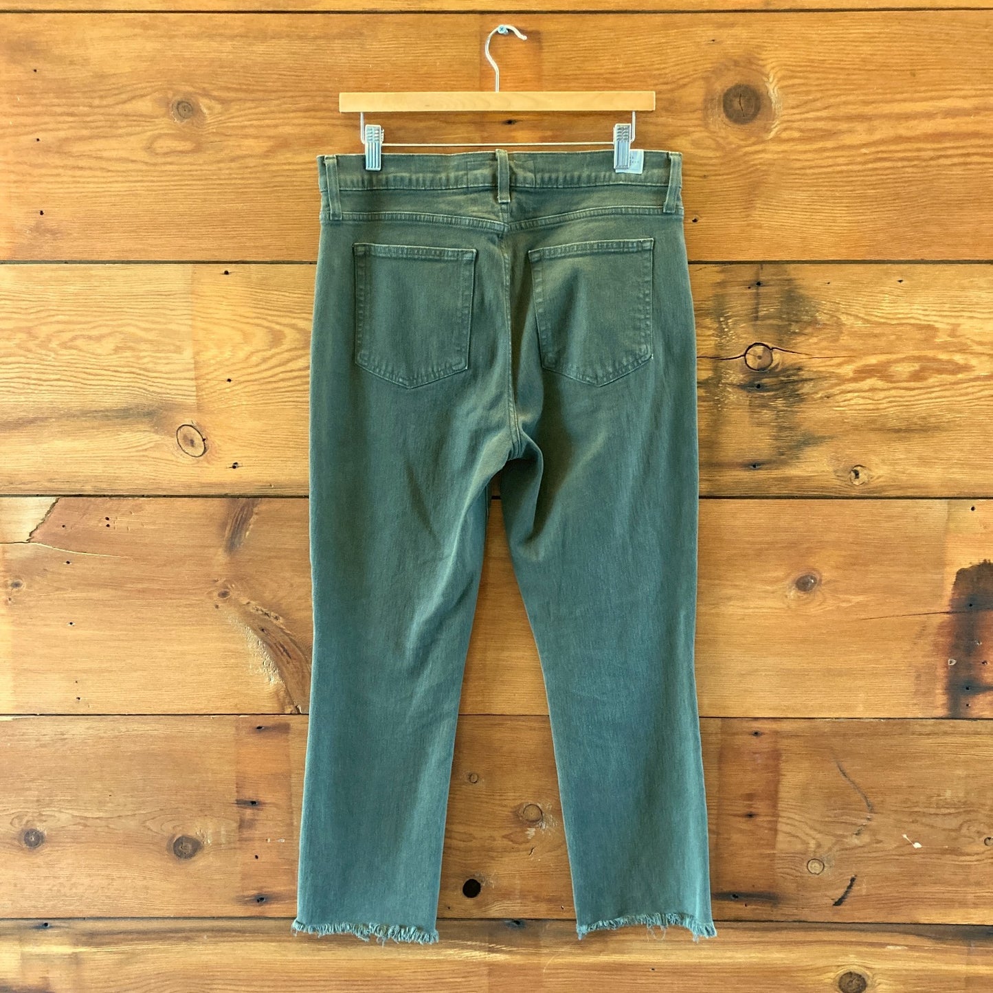 Frank & Eileen Olive Green Cork Frayed Hem Straight Leg Jeans - Size 32 - 0519SM
