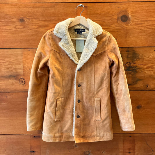 Earl Jean Tan Suede Sherpa Lined Vintage Jacket Coat - Size P / XS - 0312IG