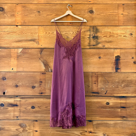 LyreBird Anthropologie NEW Red Brown Lace Silky Slip Dress - Size XL - 0422SJ