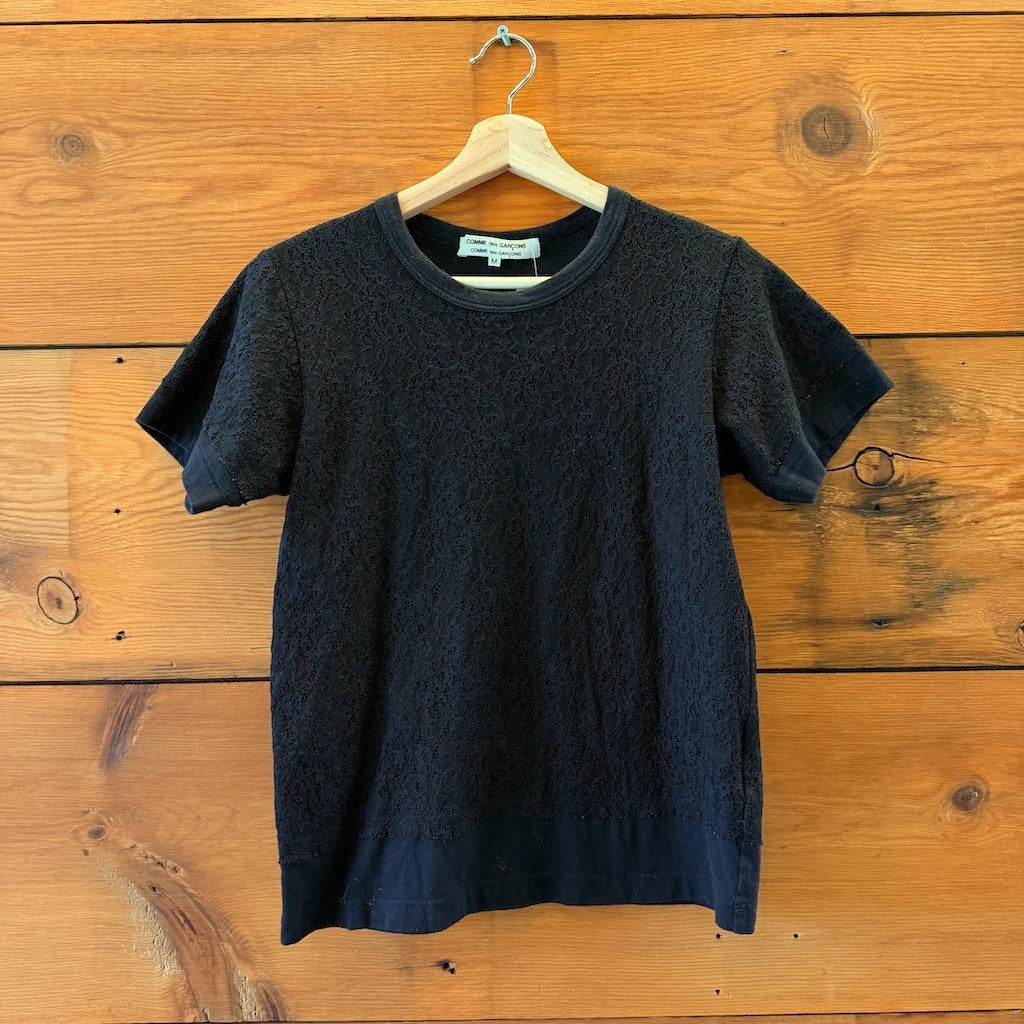 Comme Des Garcons Black Short Sleeve Lace Shirt - Size M - 0504AK