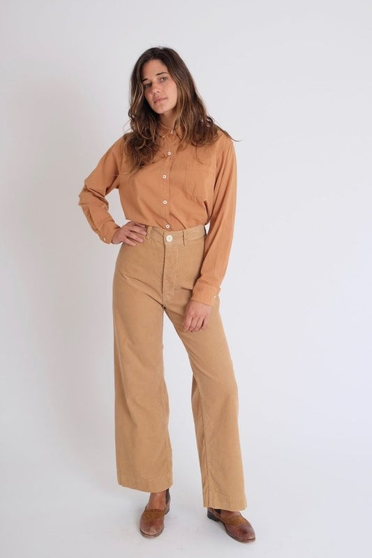 Jesse Kamm $395 Tan Corduroy Wide Leg High Rise Sailor Pants - Size 6 - 0619BL
