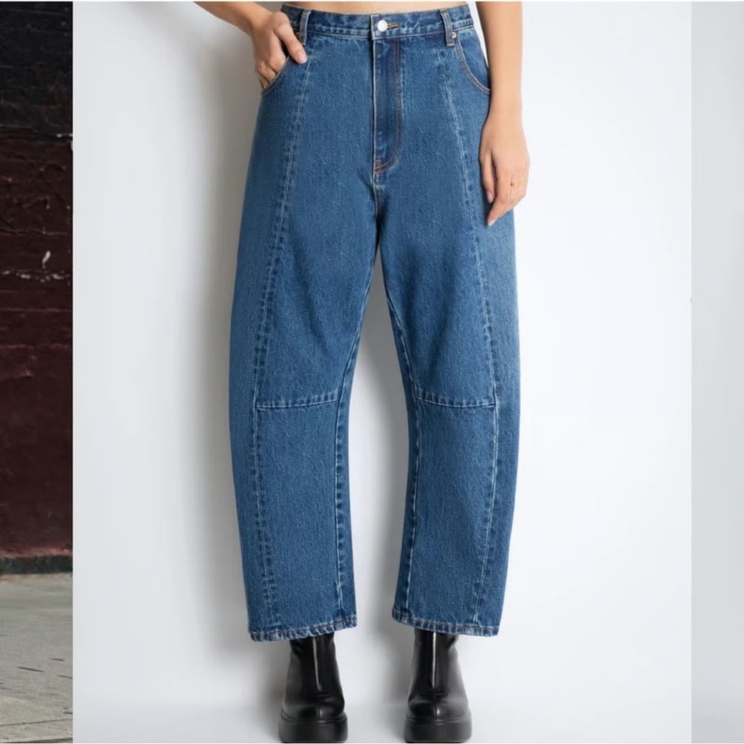 BB / Medium Short - Roucha Medium Wash Daphnis Barrel Baggy Leg Jeans 0326EN
