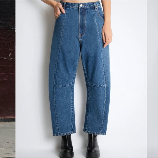 BB / Medium Short - Roucha Medium Wash Daphnis Barrel Baggy Leg Jeans 0326EN