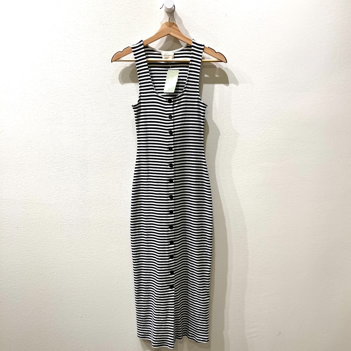 Sezane Black White Stripe Button Up Ribbed Knit Fabiola Dress - Size XS - 0312IG