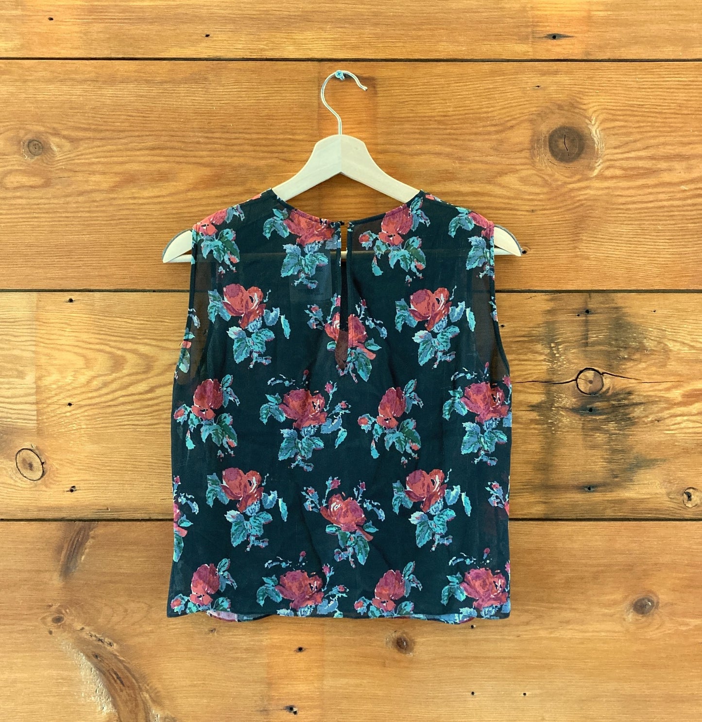 Saint Laurent Black Floral Semi Sheer Viscose Sleeveless Top - Size S - 1011SC