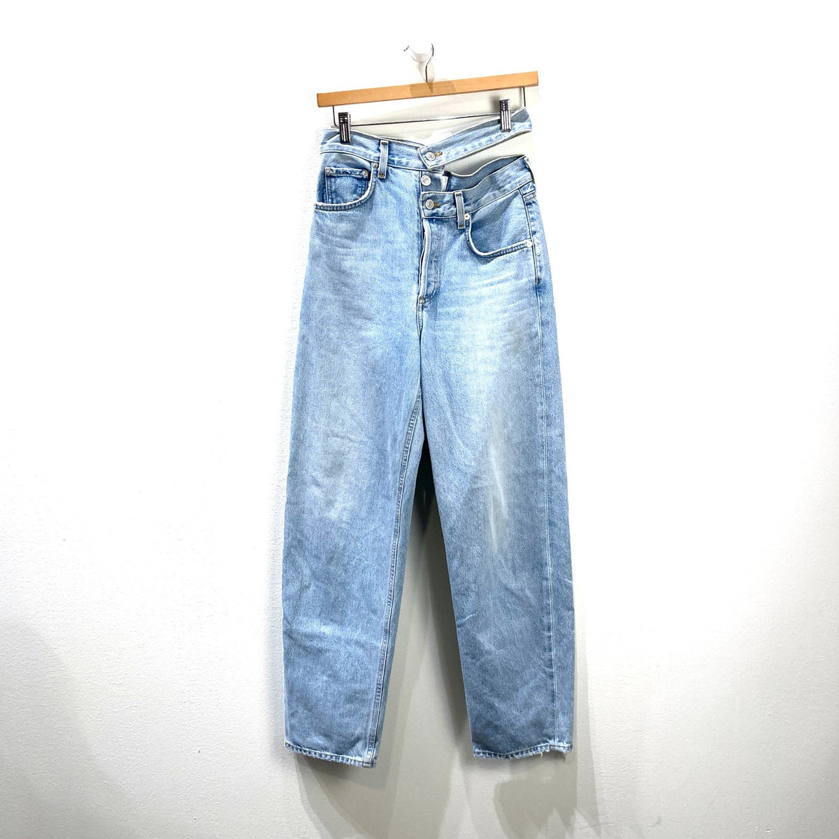AGOLDE $248 Light Wash Broken Waist Band Wide Leg Jeans - Size 24 - 1015NE