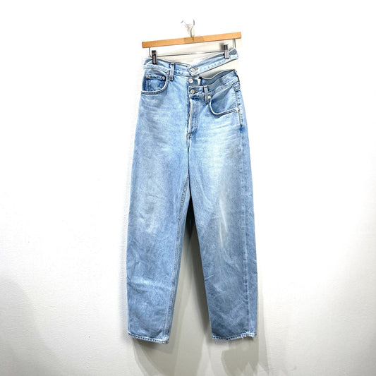 AGOLDE $248 Light Wash Broken Waist Band Wide Leg Jeans - Size 24 - 1015NE