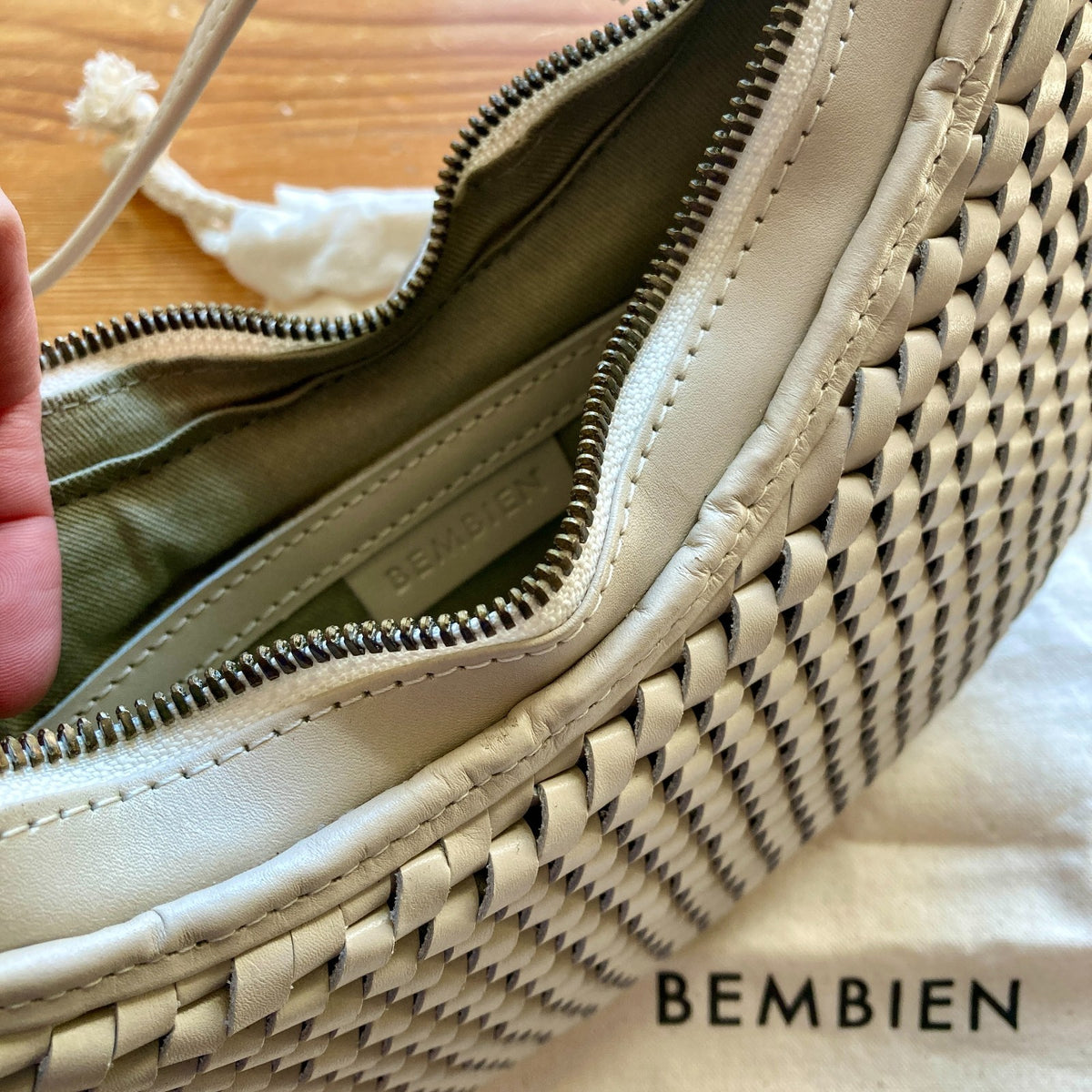Bembien Cream Carre Weave Woven Leather Mini Sling NEW Bag - 0612SM