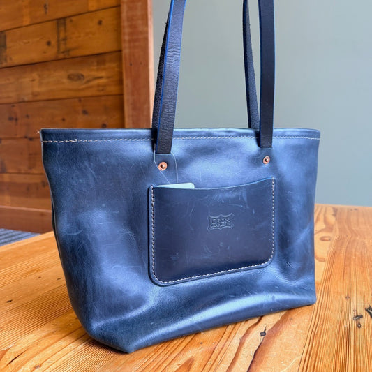 OROX Leather Co. Dark Blue Merces Handmade Classic Tote Bag - 0628AC