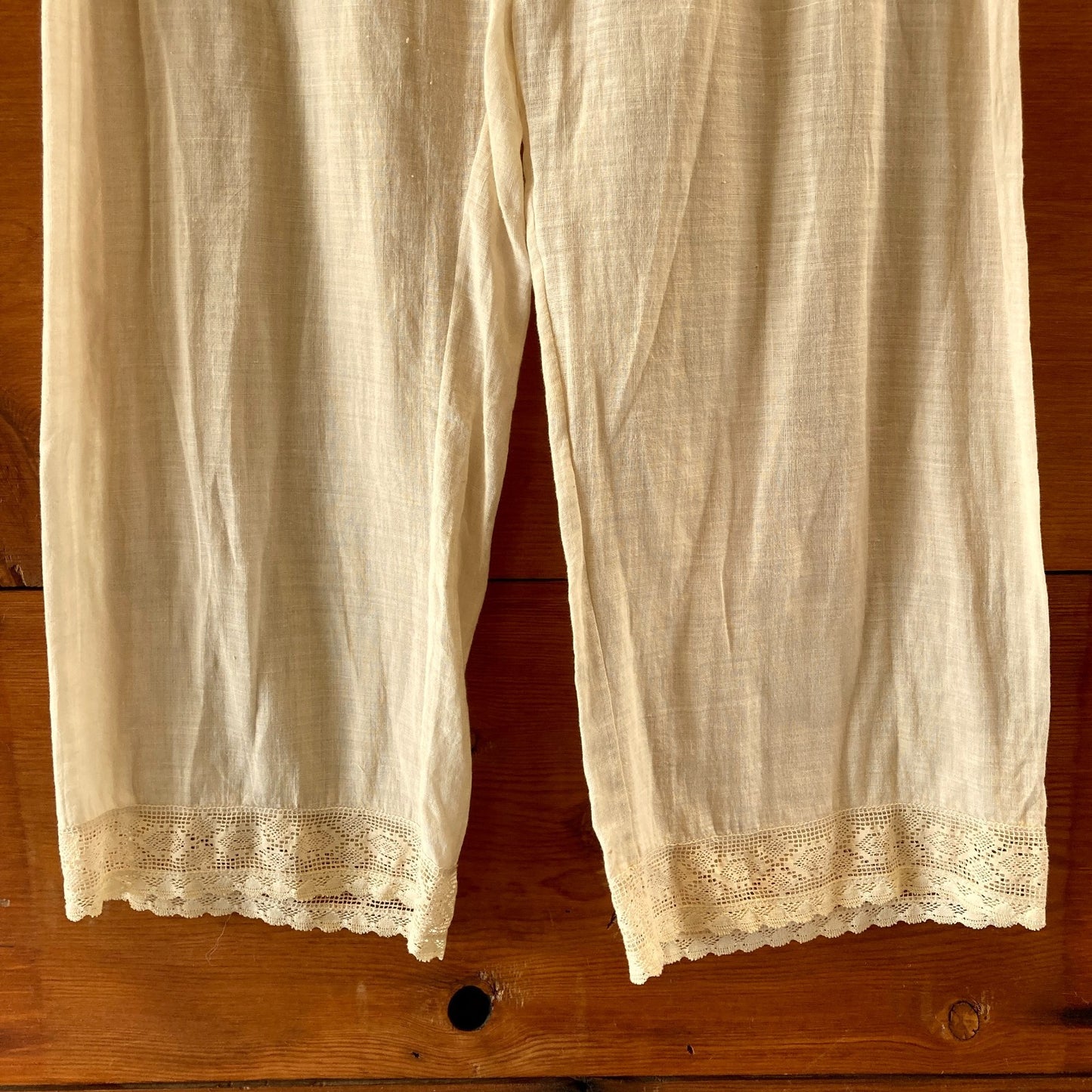 Dosa Beige Sheer 100% Organic Cotton Lace Trim Pants - Size 1 / S - 0517DS