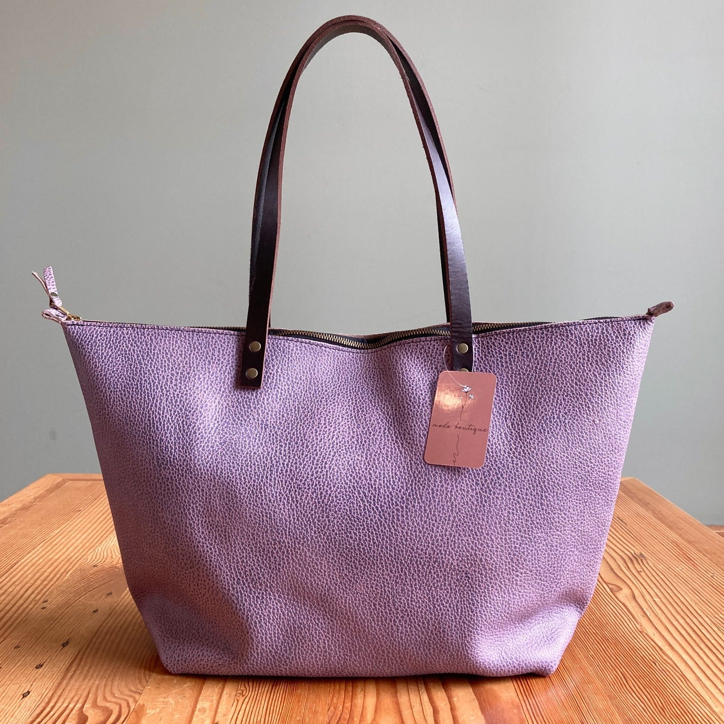 Portland Leather Goods Wisteria Purple Pebbled Zip Top Tote Bag NEW 0531AF