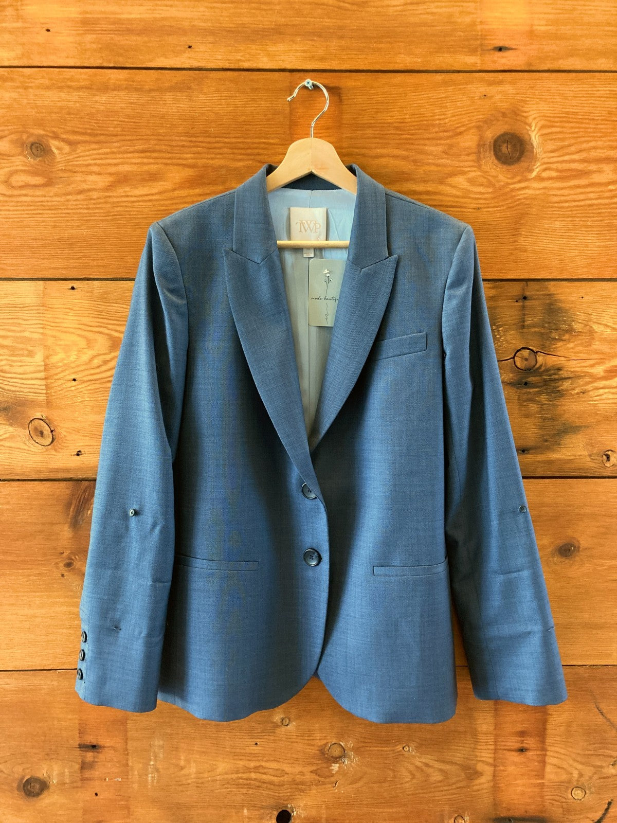 TWP Blue Wool Twill Button Up Boyfriend Blazer Jacket - Size M - 4427SC