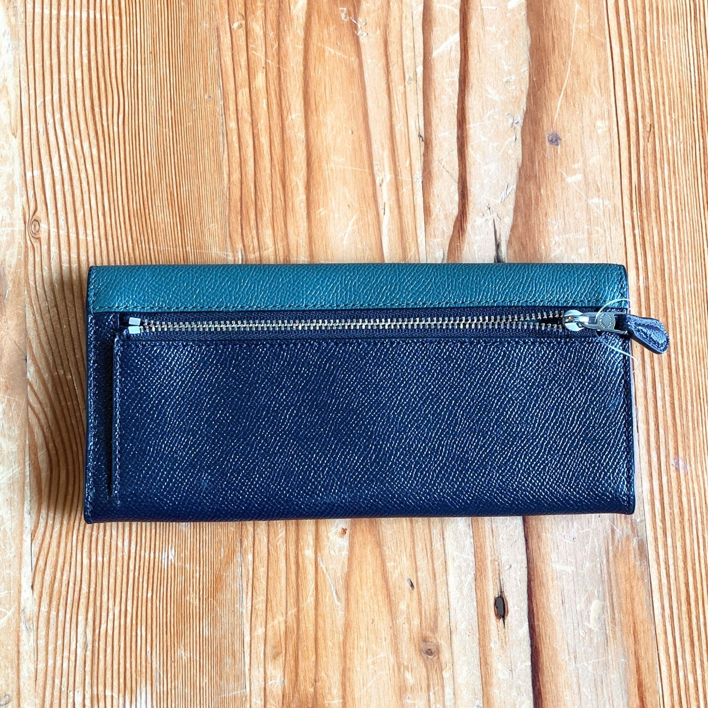 Coach NEW Green Blue Navy Color-block Pebbled Leather Envelope Wallet 0322AS