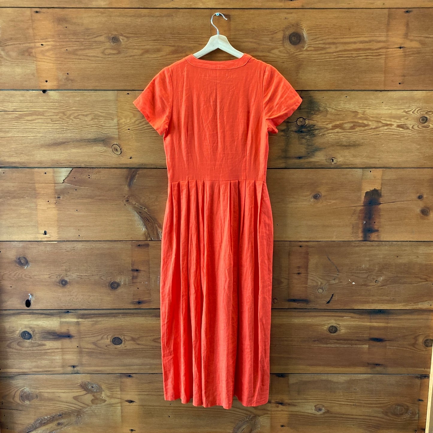 Liz Allig Poppy Red Orange Linen Midi Button Up Dress - Size S - 0607MK