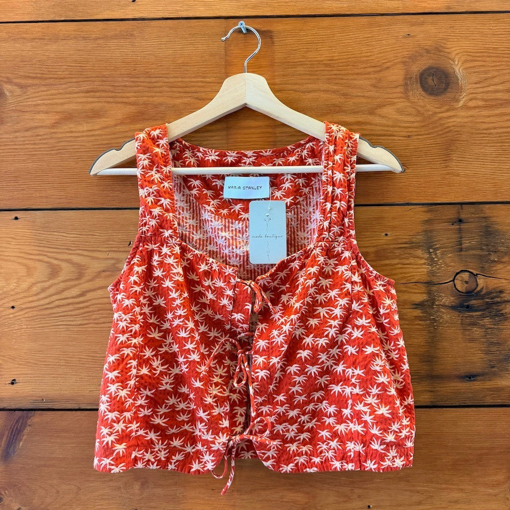 Maria Stanley $218 Palm Patterned Sleeveless Hosta Tank Top 0 Size S - 0312IG