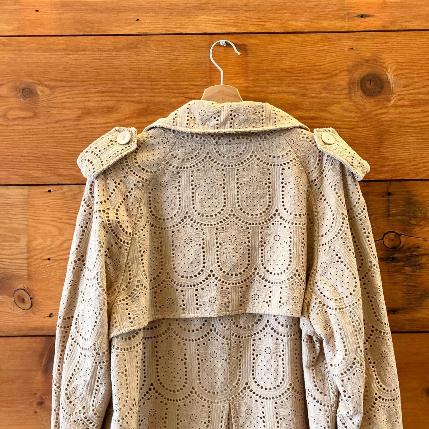 M - Farm Rio Tan Embroidered Pineapple Cotton Trench Coat Jacket 1203TR