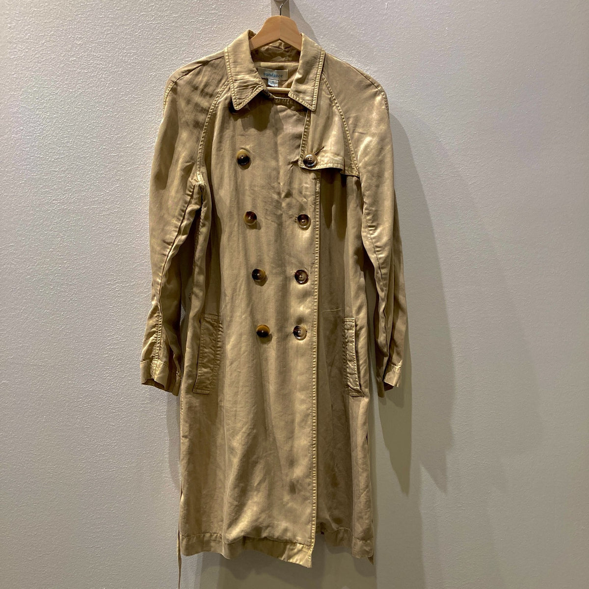 Sundance Khaki Tan Double Breasted Tie Waist Trench Coat Jacket - Sz 6 - 0617RF