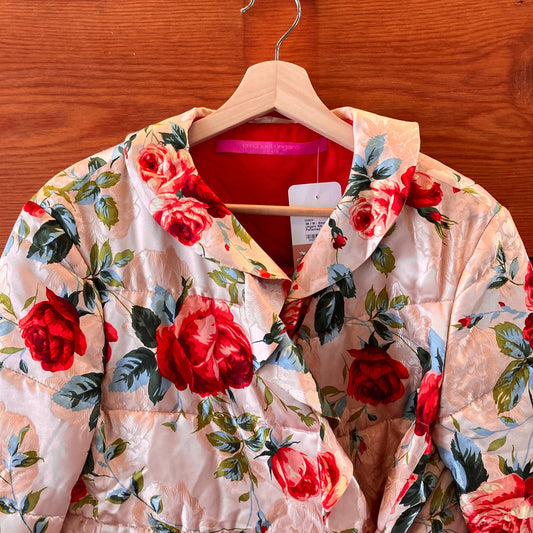 38 / M - Emanuel Ungaro Silk Rose Patterned Quilted Ruffle Trim Jacket 0316CK