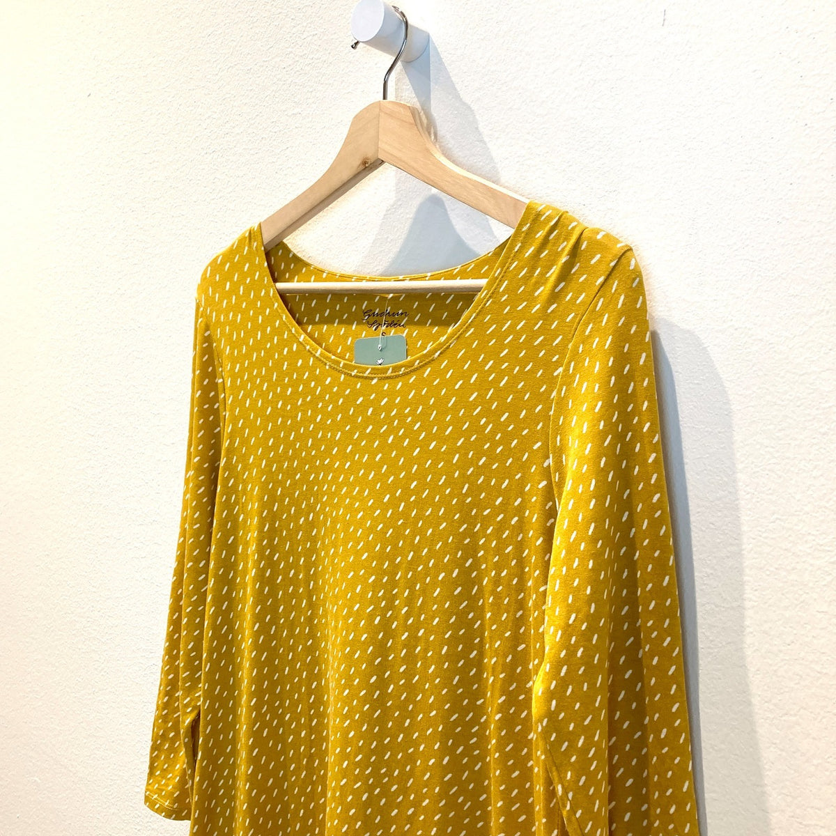 Gudrun Sjoden Yellow White Dash Print Long Sleeve Jersey Dress - Size S - 0320JS