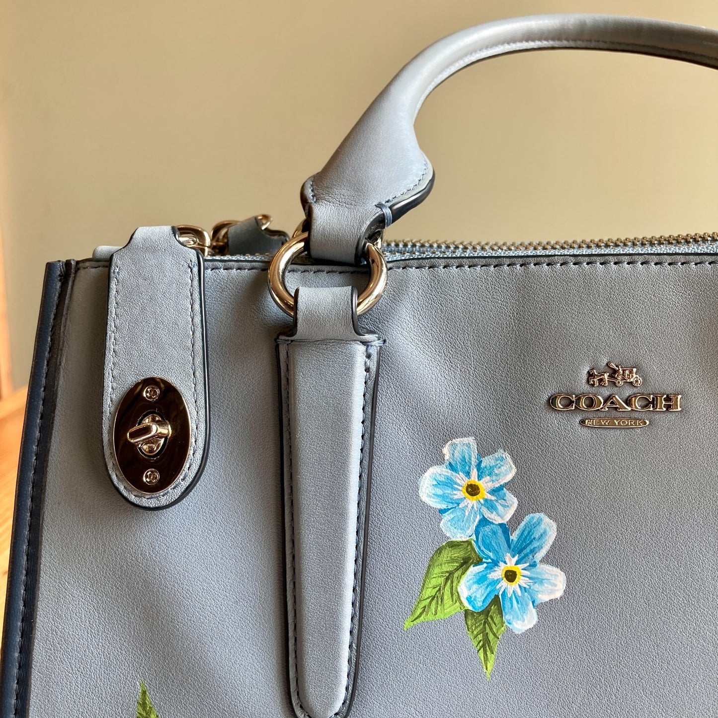 Coach $198 Light Blue Floral Printed Mini Crosby Tote Carryall Bag - 0731LR