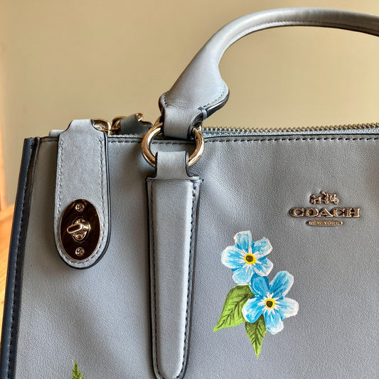 Coach $198 Light Blue Floral Printed Mini Crosby Tote Carryall Bag - 0731LR