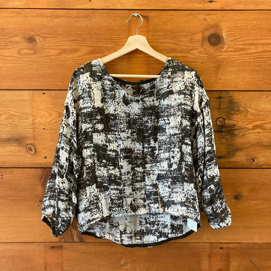 Garnish Black White Printed Linen $228 Portland Designer Top - Size XS - 1229MK