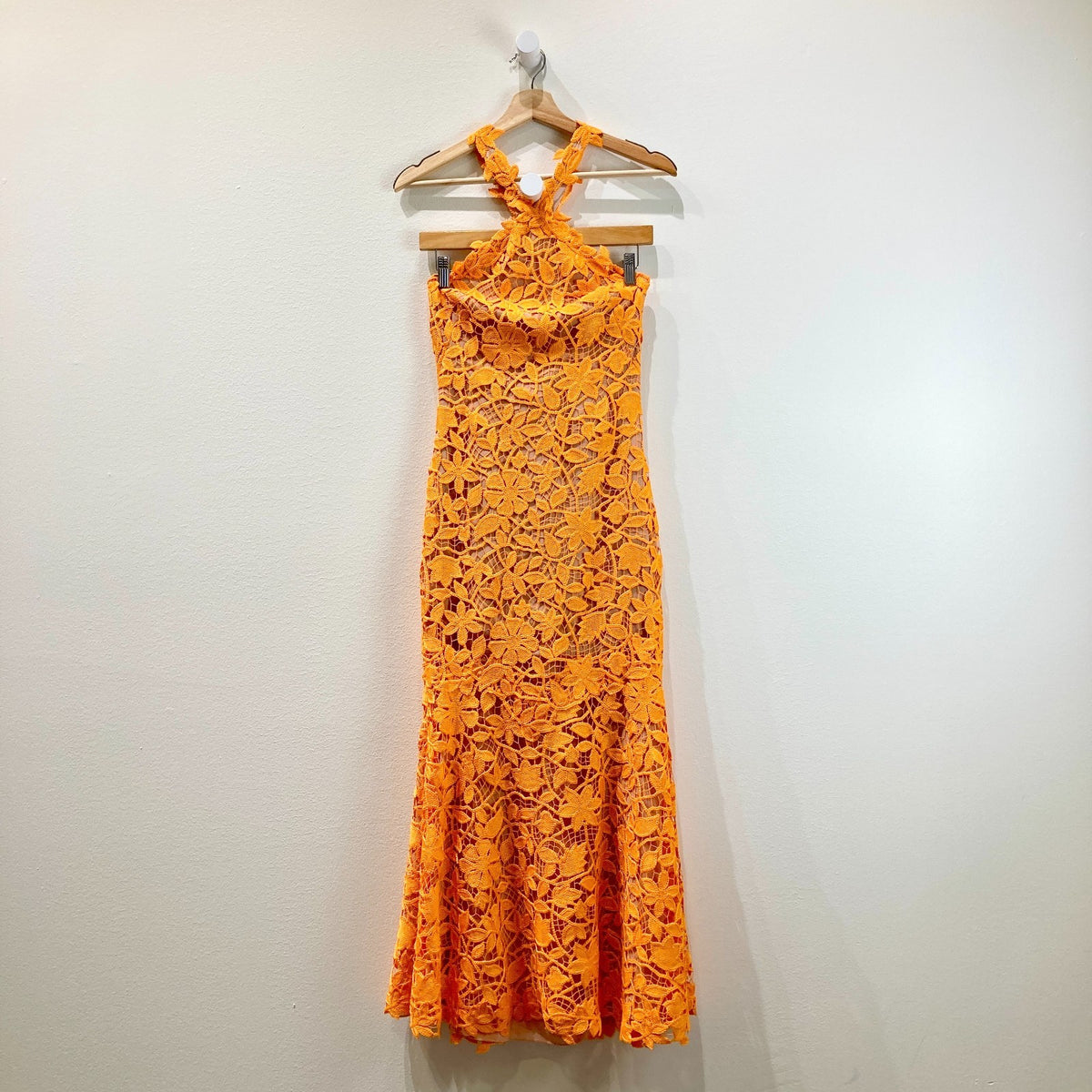 Lela Rose Tangerine Floral Guipure NEW Lace Halter Dress - Size 0 / XS - 0608BM
