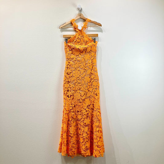 Lela Rose Tangerine Floral Guipure NEW Lace Halter Dress - Size 0 / XS - 0608BM