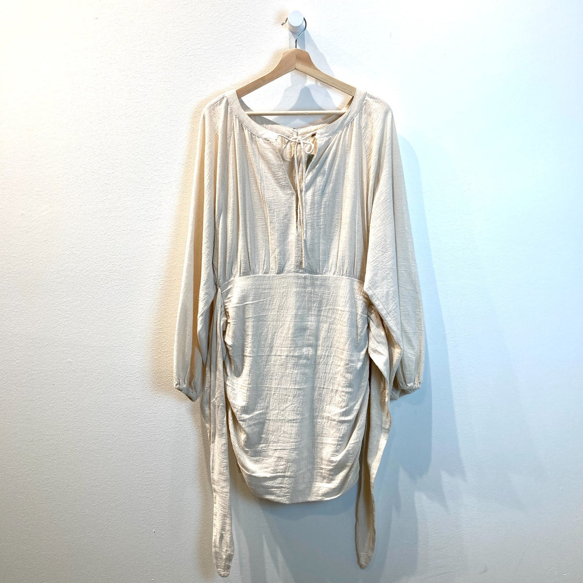 Free People White Long Blouson Sleeve Ruched Mini Dress - Size M - 0812AL