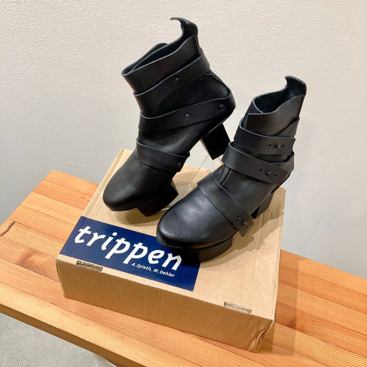 Trippen $495 Black Happy Free 3 Strap Boots - Size 38 / 8 - NEW w/ Box - 1122CT