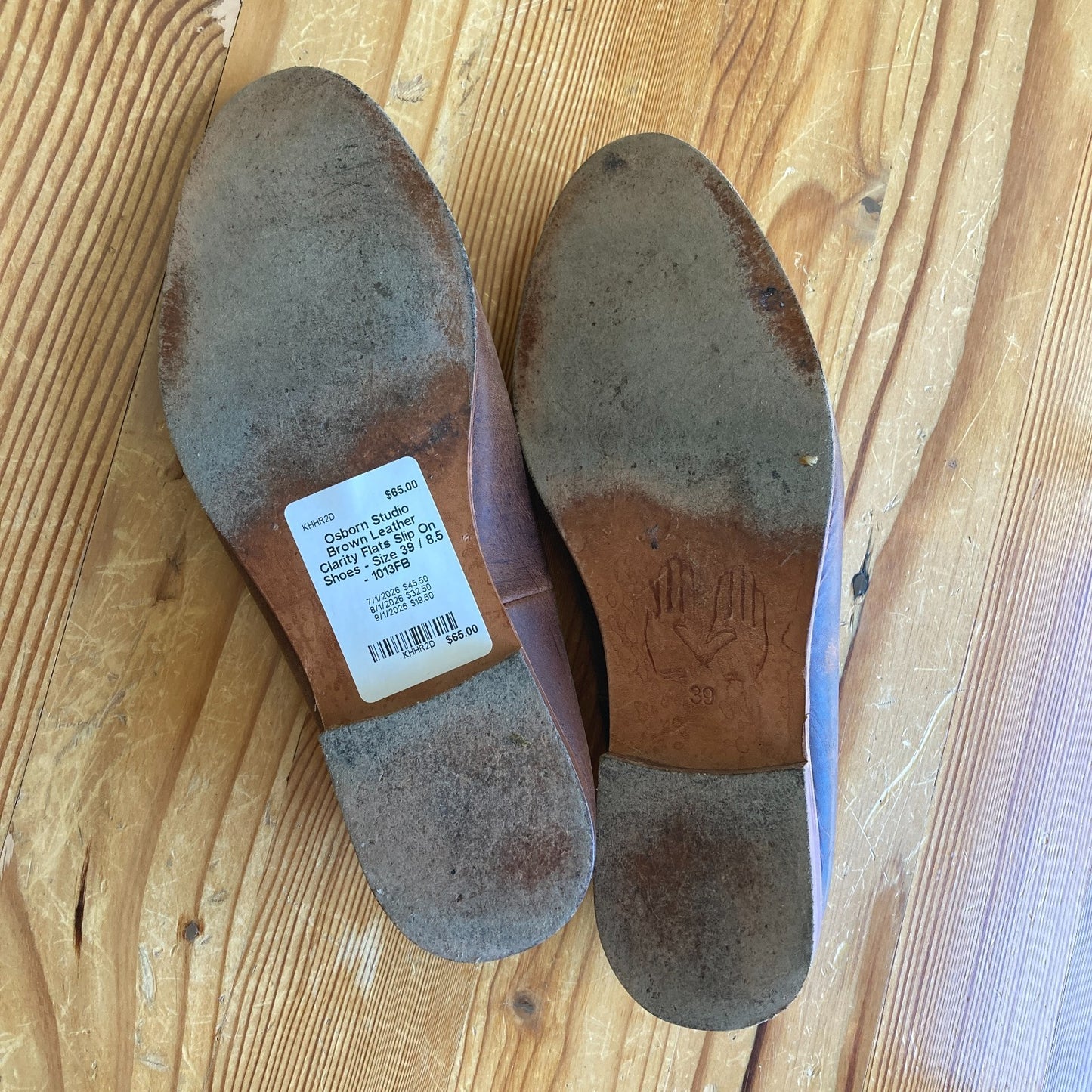 Osborn Studio Brown Leather Clarity Flats Slip On Shoes - Size 39 / 8.5 - 1013FB