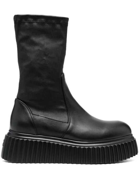 AGL Black Soft Leather Milagros Platform Pull On Boots - Size 38 / 8 - 1028CD