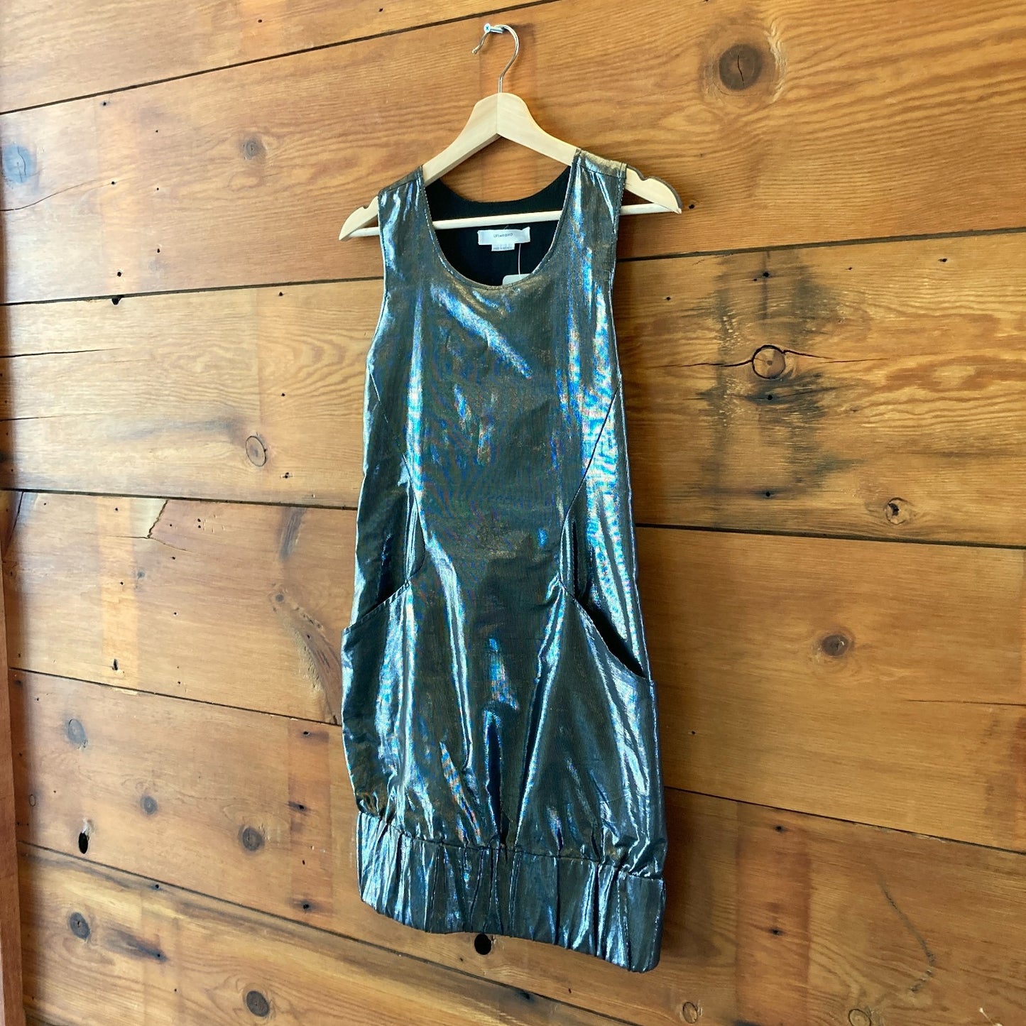 Life with Bird Metallic Pewter Paperbag Sleeveless Dress - Size 4 US - 0613LJ